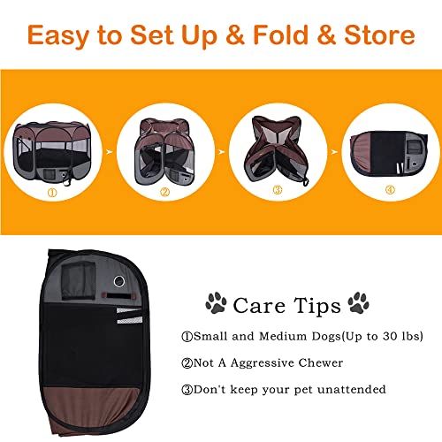 Wowland Foldable Pet Playpen - Portable Dog Playpen For Small Medium Dogs With Removable Mesh Cover, Collapsible Exercise Puppy Cat Playpen Dog Tent For Indoor Outdoor Use, No Assembly Required, Brown #TOP5