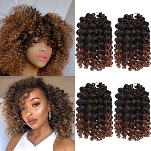 HBNK 8 Inch Jamaican Bounce Curl Crochet Hair 4 Packs 88 Roots Wand Curl Crochet Hair For Black Women (8 Inch (Pack of 4), T1B-30#)