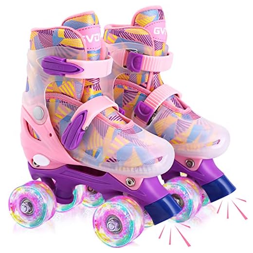 GVDV Roller Skates for Girls - Adjustable Size Double Roller Skates, with 8 Wheels Light Up, Full Protection for Children's Indoor and Outdoor Play, Rollerskates for kids Beginners, Pink (Medium 2-4 )