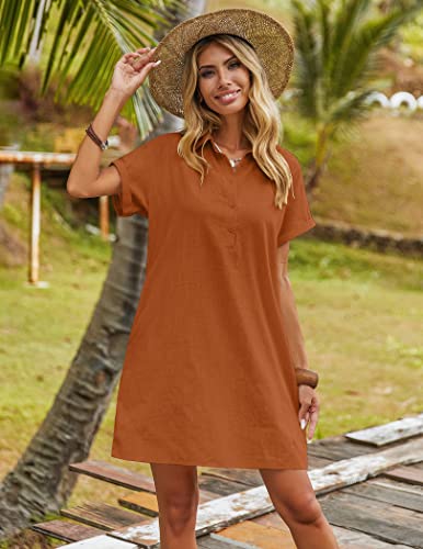 Image of Zeagoo Womens Cotton Shirt Dress Summer Casual Short Sleeve Button Down Beach Cover Up Shirts with Pockets
