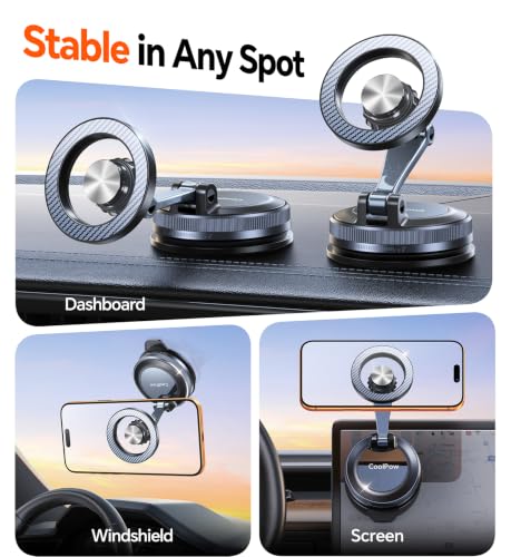 Image of Coolpow for MagSafe Car Mount【Windshield+Vent+Dash】Magnetic Phone Holder for Car Phone Holder Mount Cell Phone Holders for Your Car Accessories Suction Phone Mount for Car Truck Stand for iPhone 17 16