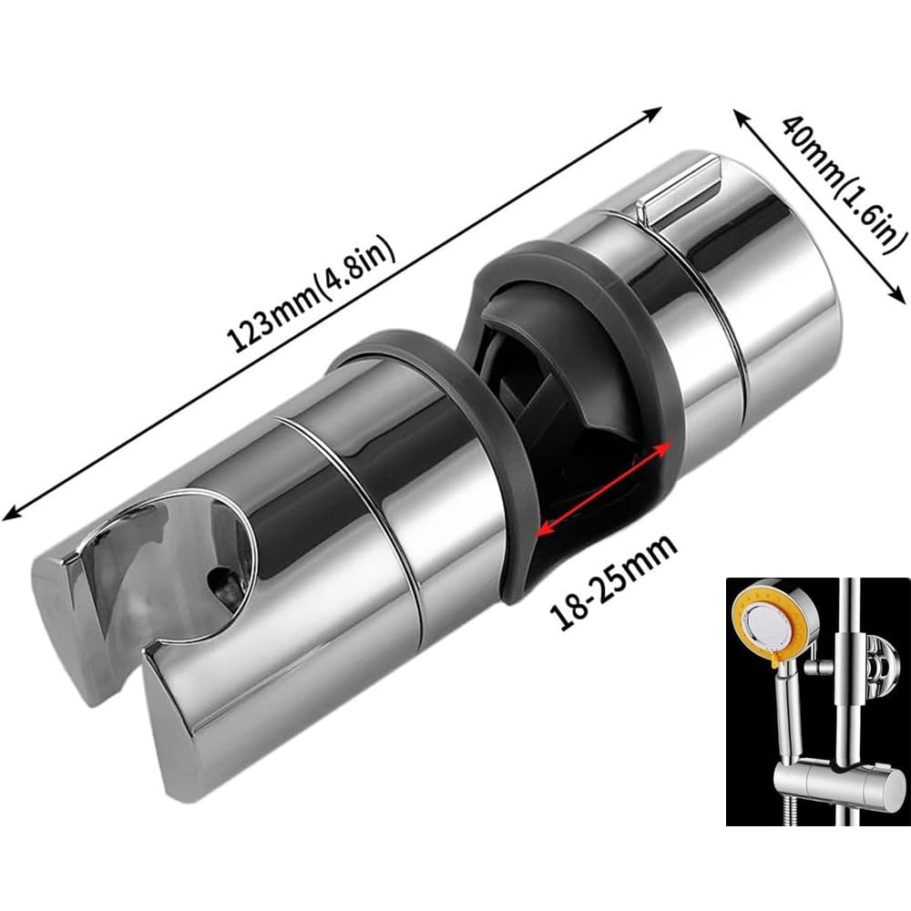 Uchwyt na głowicę prysznicową, uniwersalny, regulowany, wymienny uchwyt prysznicowy do drążków przesuwnych 19-25 mm, obrót o 360°, montaż bez narzędzi, akcesoria łazienkowe do prysznica