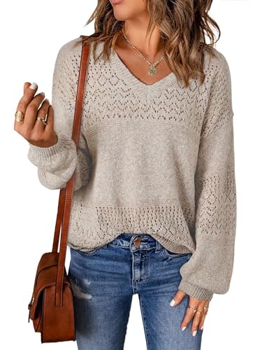 Image of Women's Sweater Soft Boat Neck Long Sleeve Oversized Sweaters Crochet Pullover Knit Tops
