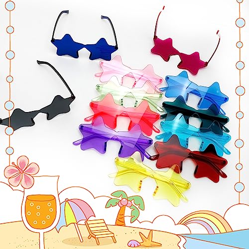 12 Pairs Star Shape Sunglasses Rimless Cute Pentagram Sunglasses Colorful Transparent Candy Glasses Bachelorette Party Cool Sunglasses Favor, Unisex Party Glasses2