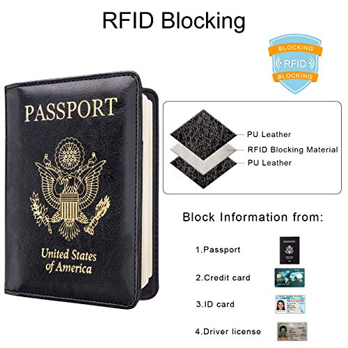 Image of WALNEW Passport Holder for Travel, RFID Passport Cover Wallet for Women Men, PU Leather Passport Book Card Holder Case with Pen, Travelling Essentials for Flying