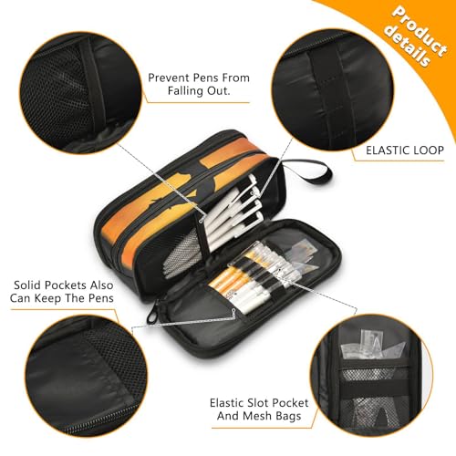 Image of Basketball Sport Pencil Case Big Capacity Handheld 3 Compartments Pencil Pouch Portable Large Storage Canvas Pencil Bag for Boys Girls Adults Students