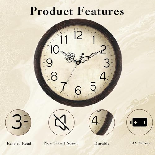 Image of KECYET Wall Clock, Vintage Wall Clocks Battery Operated Quartz Silent Non-Ticking 16 Inch Retro Rustic Style Clock Decorative for Kitchen,Bathroom Home Office (Bronze)