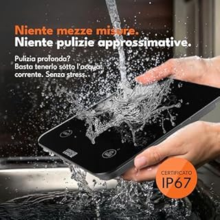 LEBENLANG Bilancia cucina digitale impermeabile - Ricaricabile tramite USB & Incl. Cavo di ricarica I Fino a 10 kg I Bilancia cibo Pesa da cucina & alimenti professionale Kitchen scale Bilance pasta