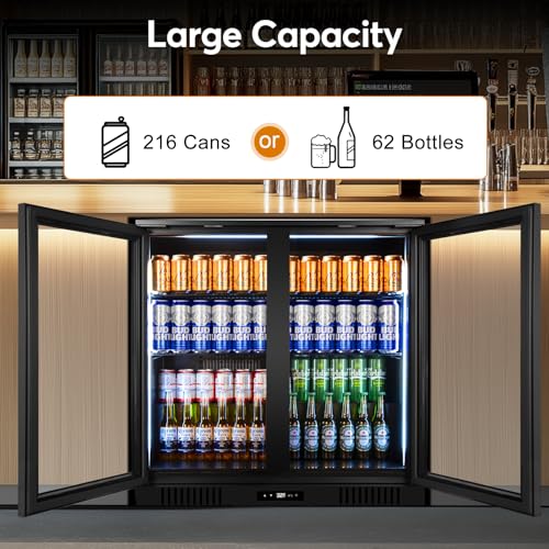 Image of Back Bar Cooler Undercounter Beverage Refrigerator with Glass Door, Commercial Display Fridge for Beer Drink Soda with Temperature Control, 7.2Cu. Ft. Large Capacity, Black