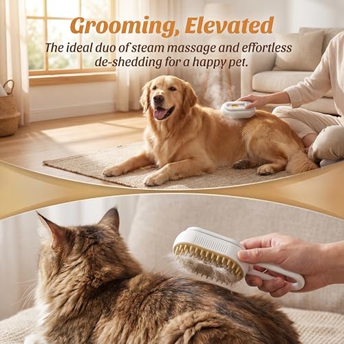 Image of 360 Rotating Cat Brush for Hair Removal and Grooming - Non-Slip ABSPet Hair Brush with Ergonomic Handle, Gentle Brushes for Cats, Dog & Small Animals (Khaki)