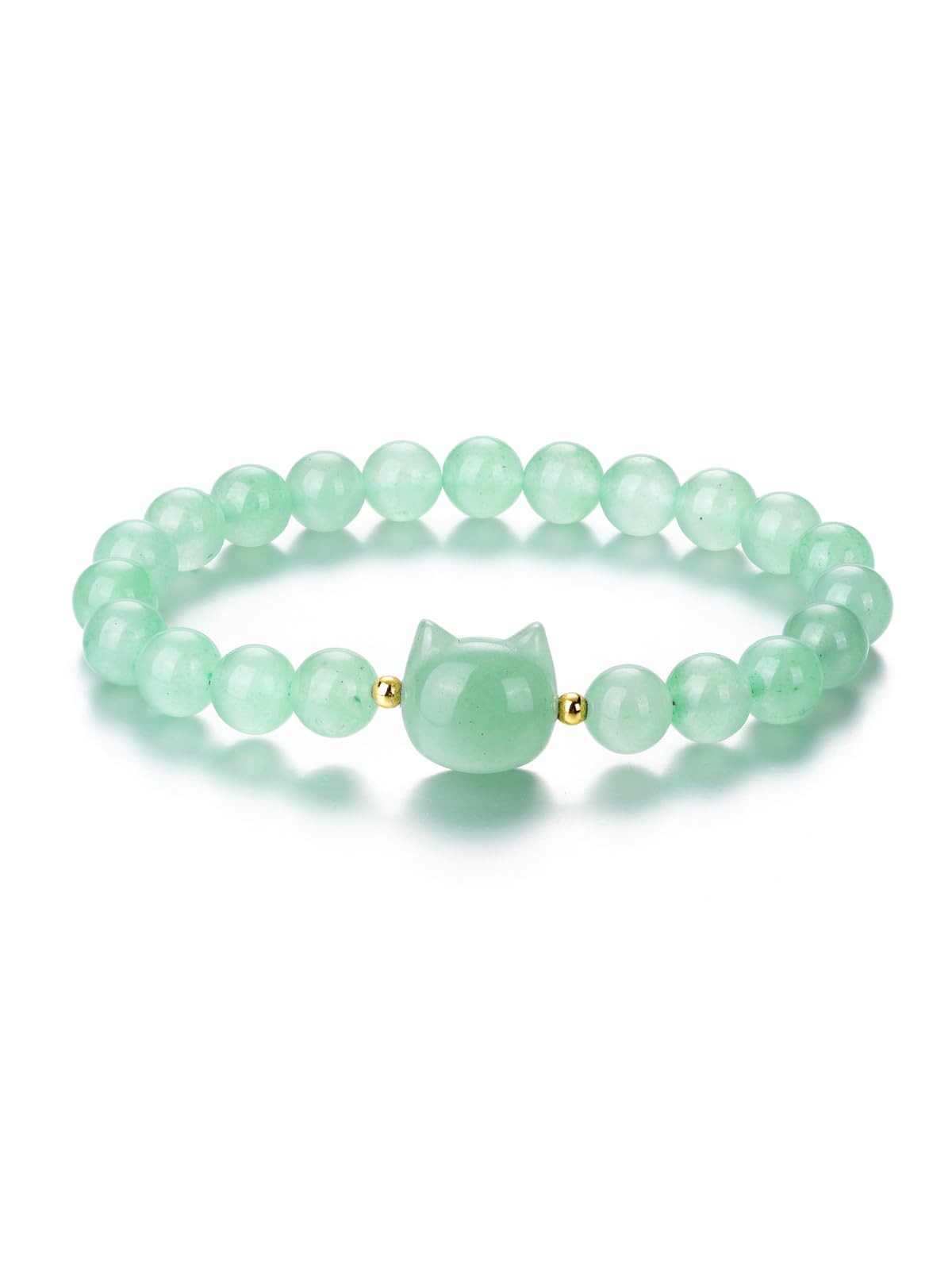 LYGBAOFUL Bracciale con Gatto in di avventurina Verde per Donna Uomo Braccialetti con Perline in Pietra di da 8 mm Braccialetti di Protezione con Pietre preziose Bracciale Elasticizzato Bracciale