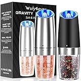Gravity Electric Salt and Pepper Grinder Set, Automatic Pepper and Salt Mills, One Hand Operation, Adjustable Coarseness, Battery Powered with LED Light, Utility Brush, Stainless Steel 2 Pack, Gifts
