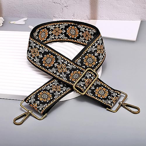 Image of Flower Purse Strap Replacement Embroidery Crossbody Shoulder Strap for Handbag Canvas Purse Extender Accessories
