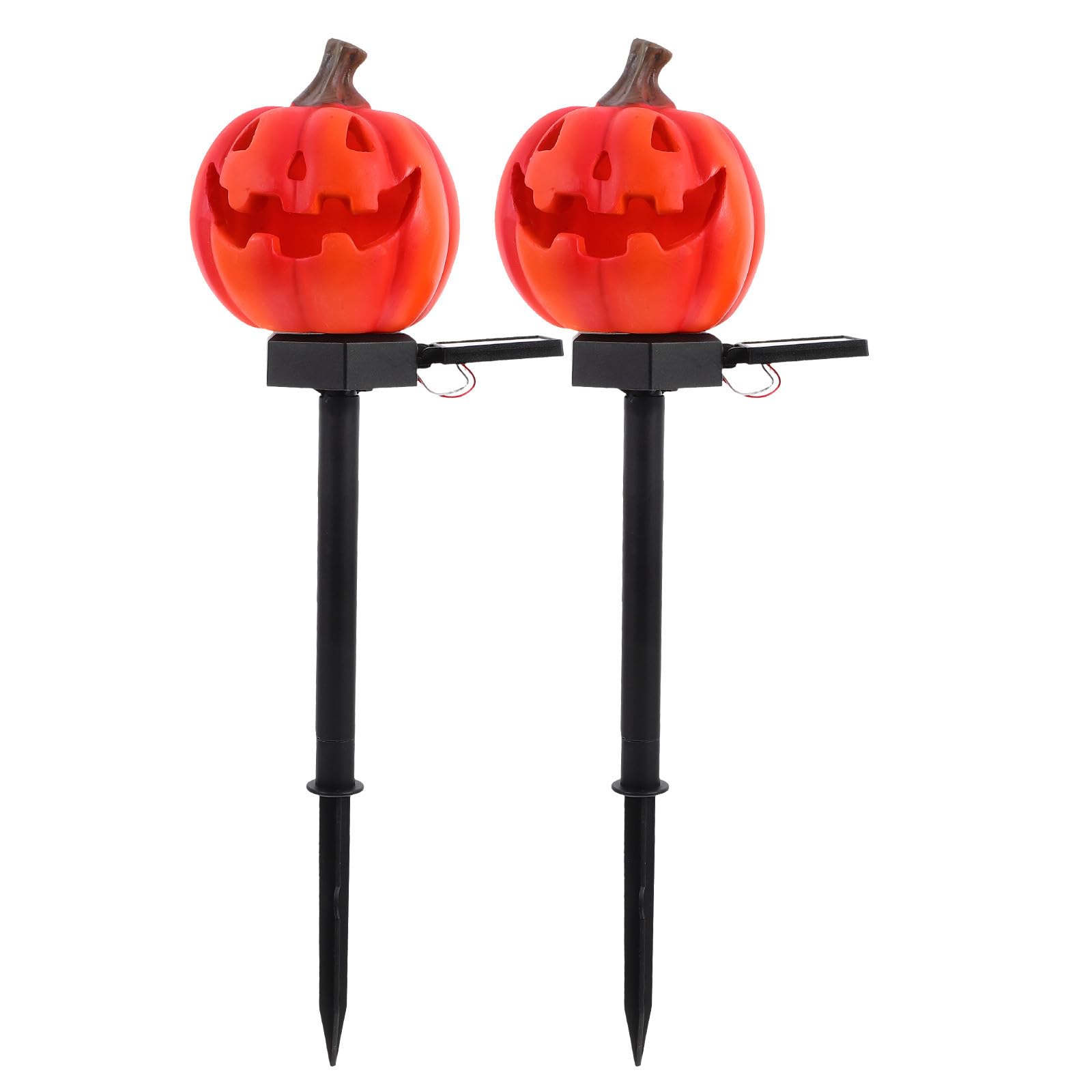 VALICLUD Solarbetriebene Kürbis Gartenstecker Lichter 2 Stück für Draußen | Kunststoff und Kunstharz, Ip55 Schutz, Automatische Aufladung, Halloween Feier, Patio und Außenbereich