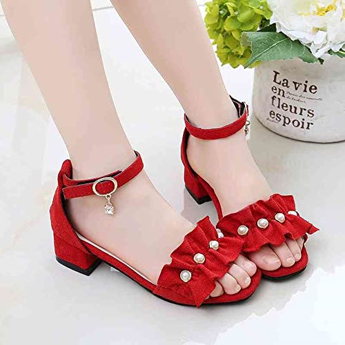Little Big Girls Flower Pearl Middle High Heel Princess Sandals Kids Shoes Dress Platform Open Toe Summer Sandals2