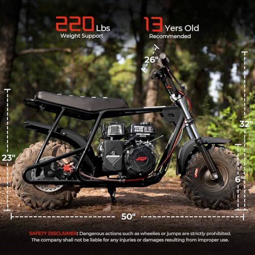 Image of FRP GMB100 Performance 99CC 4-Stroke Mini Dirt Bike - Upgraded Hydraulic Brakes & Front Suspension Fork, 28MPH Off-Road Mini Bike with LED Headlight, Anti-Slip Seat, Supports 220LBS (Black)