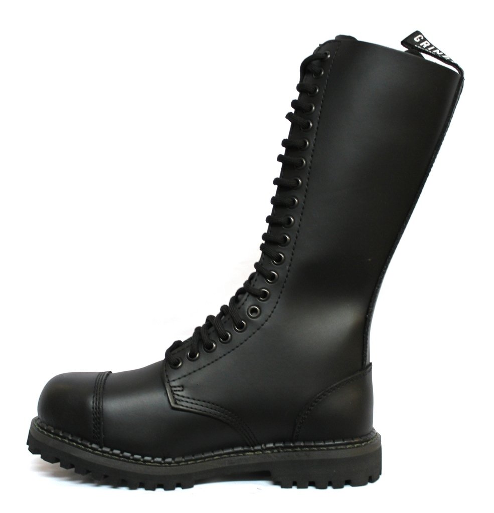 Grinders re Nero Opaco Militare Punta di Sicurezza in Metallo Stivali Unisex Punk del Motociclo