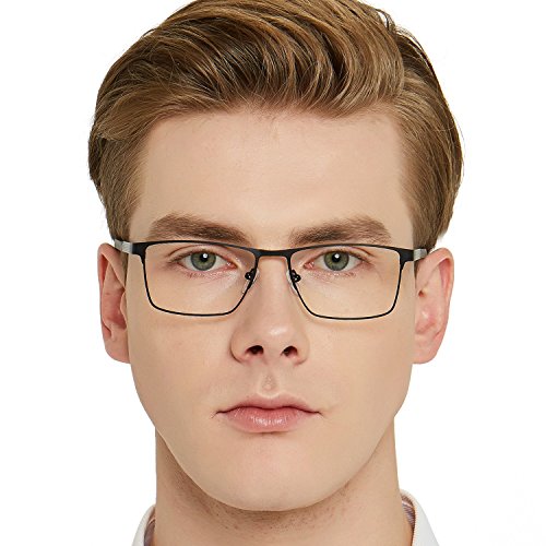 Occi Chiari Mens Rectangle Full-Rim Metal Black Non-Prescription Optical Glasses With Clear Lenses 54Mm (A -Black/Gery) #TOP1