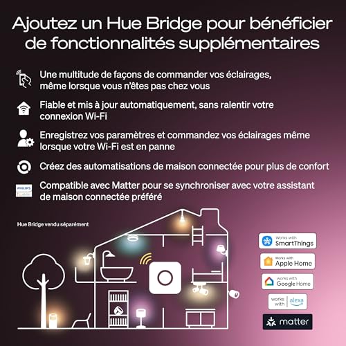 Philips Hue Ampoule LED connectée A60, White and color, Culot E27, 6 W, Spectre complet 1000-2000 K, 810 lumens, Intensité variable, Compatible avec Alexa, Google Assistant et Apple Home, pack de 2