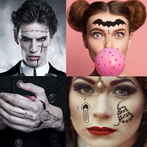 10 Sheets Post Malone Inspired and Death Eaters Dark Mark Face Temporary Tattoos for Halloween and Costume Parties