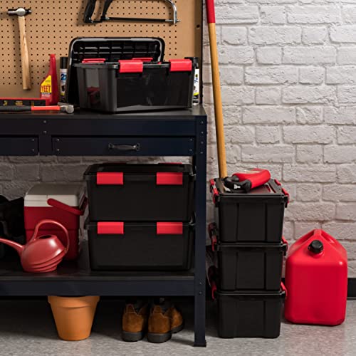 Image of IRIS USA WeatherPro 19 Qt Storage Bins with Lids, 6 Pack, BPA-Free Plastic Gasket Box with Tight Latch and Seal, Stackable Nestable Tote Tub - Black /Red