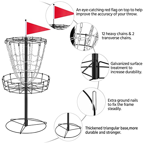 Image of Yaheetech Disc Golf Basket Portable Disc Golf Practice Set 12 /24 Chain w /Basket Target and Double Steel Chains for Outdoor
