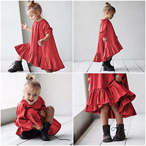 Vestido infantil para o dia a dia para meninas, manga comprida, liso, irregular, vestido de princesa