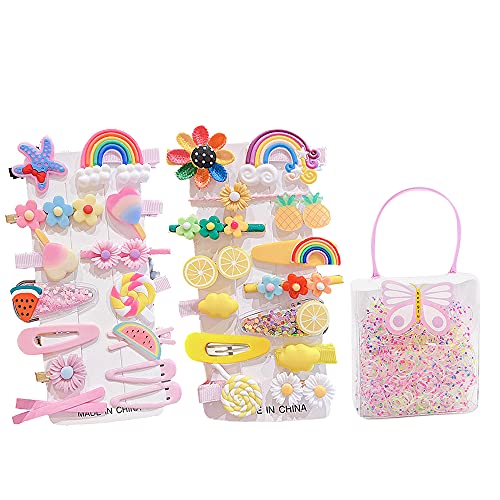 Haoh 28 Stück Haarspangen Mädchen mit 800 Stück Elastische Haargummis Kinder Süße Haarklammern Bunte Blumen und Regenbogen Haarclips für Baby und Mädchen feine und lange Haare Cover