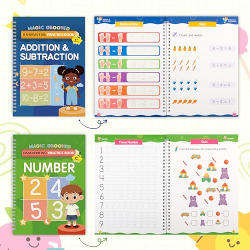 Magic Grooved Handwriting Practice Books for Kids Ages 3-8, Reusable Tracing Book, Preschool Learning Activity, Motor Skills Writing Workbook with Pencil Grips & Magic Ink Pens - Image 8