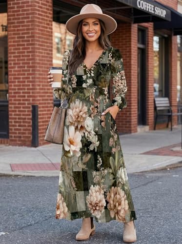 Image of SUZONANA Plus Size Dresses for Women Floral Print Maxi Dress Flowy 3 /4 Sleeve with Belt
