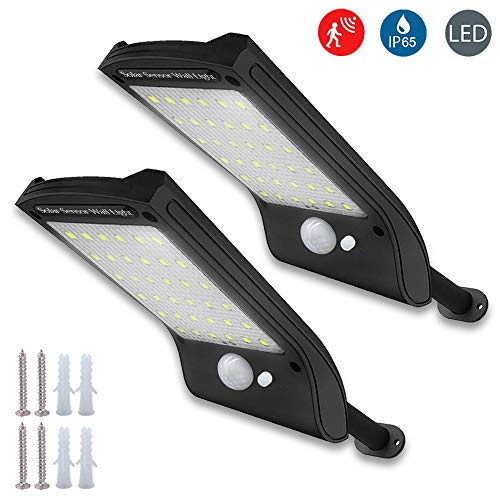 Froadp Lampe solaire 36 LED d'extérieur avec détecteur de mouvement et télécommande à économie d'énergie IP65 étanche pour l'extérieur, Lot de 2, blanc froid.