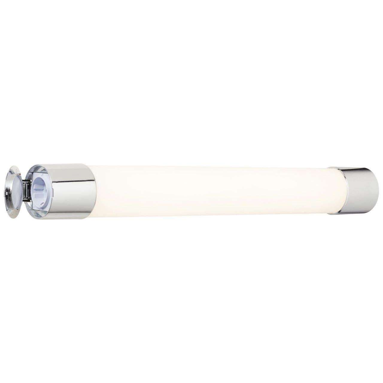 BRILLIANT Lampe Horace LED Wandleuchte Steckdose weiß/chrom | 1x 10W LED integriert, (1300lm, 4000K) | IP-Schutzart: 54 - spritzwassergeschützt