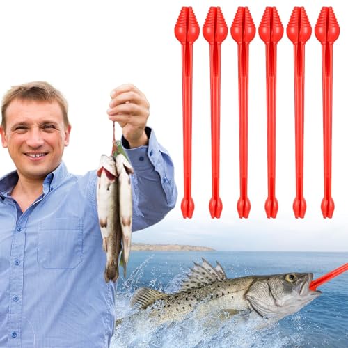 RoundFunny 6 Pcs Fish Hook Remover Tool Plastic Snelled Hook Disgorger Portable Unhook Extractor Tool for Fishing Gear Accessories(Red,7.09 x 0.87 Inches)