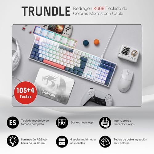 K668 RGB Tastiera Gaming Meccanica Cablata 105+4 tasti, Interruttori rossi, Presa Hot-Swappable, Schiume Assorbenti, 2 Set Tasti misti, Layout QWERTY Spagnolo - Tastiera gaming - Immagine 1