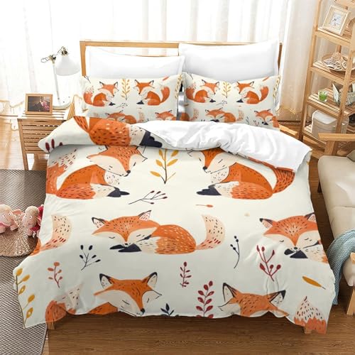 Housse de couette renard 3D 200x200 cm avec 2 taies d'oreiller pour lit double