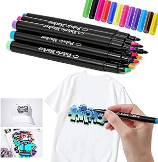 DazSpirit 12 Fabric Pens Permanent for Clothes, Textile Paint Pens, Fabric Markers Machine Washable for White T-Shirt Design, Canvas & CottonTote Bag Shoes Bags Craft Paint for Adults Kids Gift
