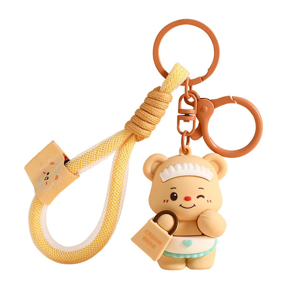 Fiorky Kawaii Cute Bear Keychain for Women, Backpack Charm Cartoon Doll Keyring Animal Key Ring for Handbags Purses Bags and Backpacks Key Chain Girly Wristlet Keychain for Backpack