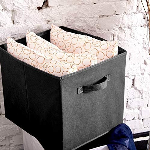Holdfiturn 4 Pcs Cube Storage Box 27x27x28cm Collapsible Storage Cubes Foldable Fabric Storage Bins with Handles Tidy Clothes Organizer Open-Top Toys Box for Closet Shelves Drawer Bedroom (Black)