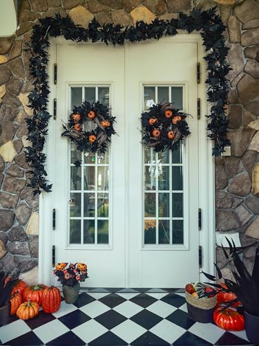 Anna'S Whimsy Halloween Wreath for Front Door - 20inch Eucalyptus Flower Garland with Pumpkin, Feather and Maple Leaves for Indoor Outdoor Wall Window Porch Patio Farmhouse Home Party Prom Decoration - Image 8