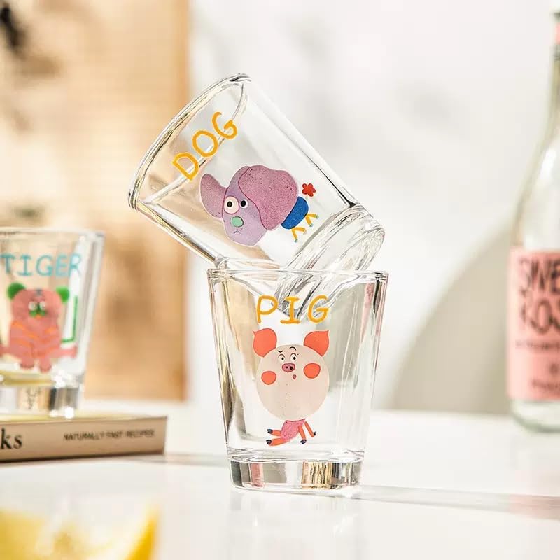 12 Traditional Zodiac Animal Shot Glasses Set - 1.7oz Heavy Base Colorful Printed Whiskey Glasses, 50ml Stemless Drinking Glasses for Tequila, Vodka, Espresso & Party Gift Ideas
