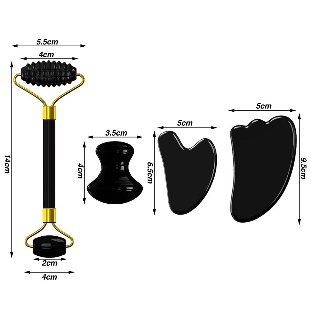 Obsidian Massage Rouleau Naturel Stone Gouache Grattoir Massager du visage Guasha Board Visage Face Rouleau de massage-2 en 1 avec la boîte-a