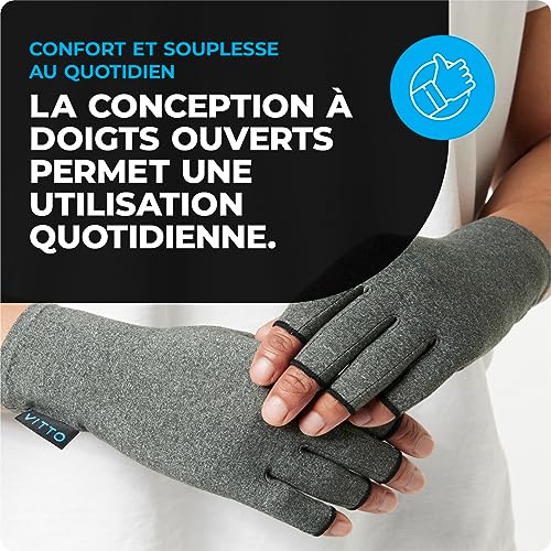 VITTO Gants de Anti-Arthrite (1x paire) - Offre Chaleur et Compression pour Aider à Augmenter la Circulation - Réduit la Douleur et Favorise la Guérison (M, Gris) – vue 5