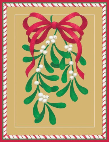 Entertaining with Caspari Mistletoe Christmas Cards with Unlined Envelopes, Box of 16