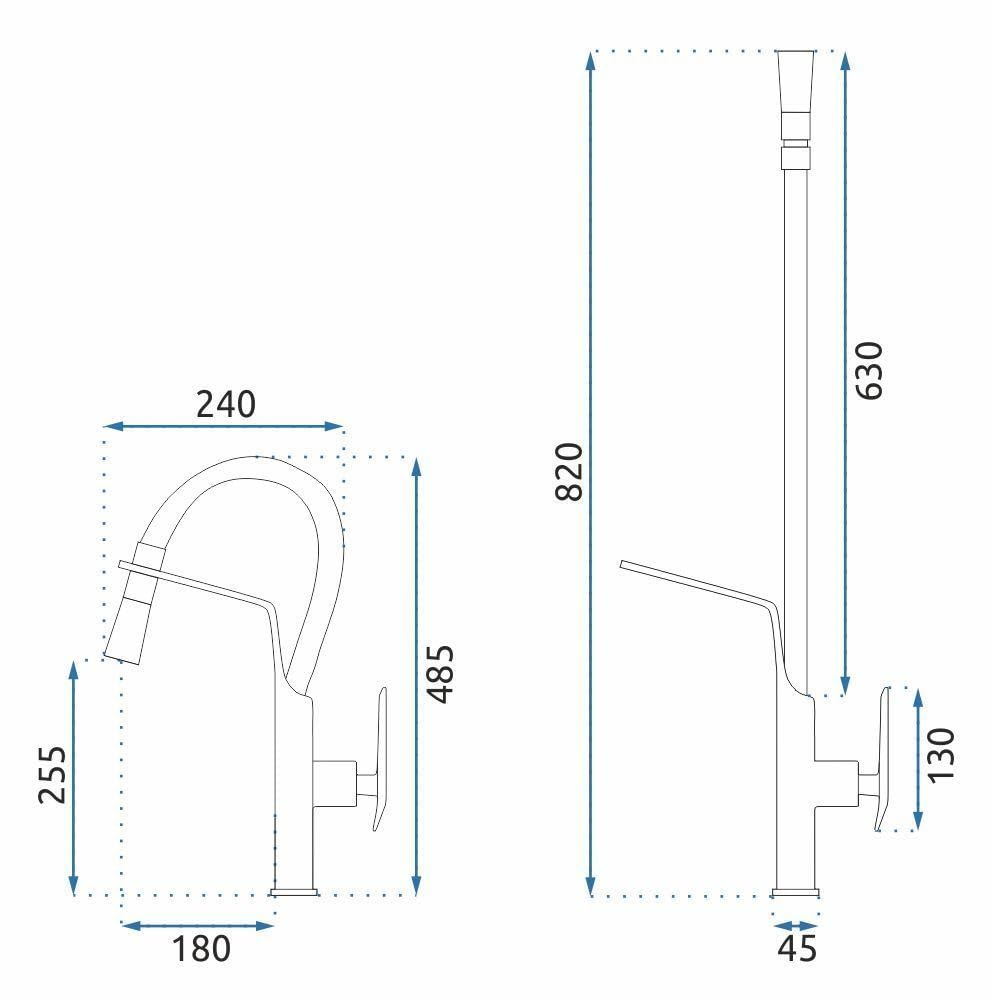 Rea - Küchenarmatur Castor - Schwarz, Gebürstetes Kupfer - Messing - 18x24x48,5 cm