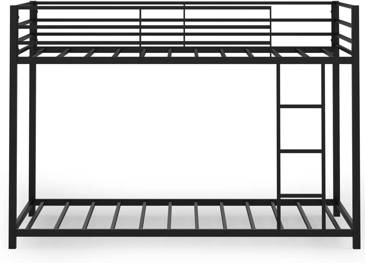 DORTALA Bunk Bed Twin Over Twin, Twin Bunk Beds w/Guardrail & Ladder, Metal Bunk Bed for Dormitory & Multiple-Child Family, Twin Bunk Beds for Toddler, Kids, Black