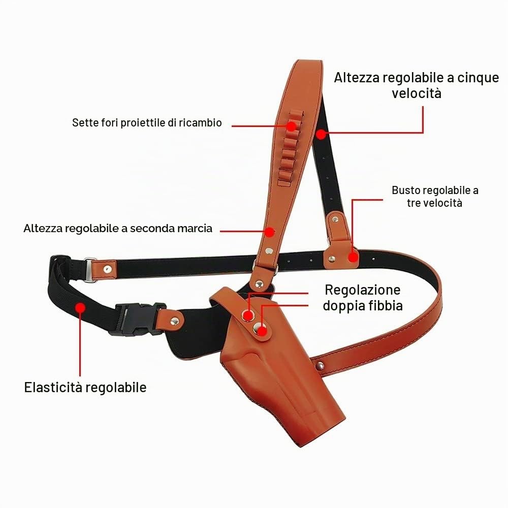 DONGKER Fondina Ascellare per Pistola Halloween,Fondine per Pistole Spalla in Pelle Holster Pistola Nascosta Regolabile con 7 Fori di Proiettile per 1911 G17 G17 G20 G23 M9 P85