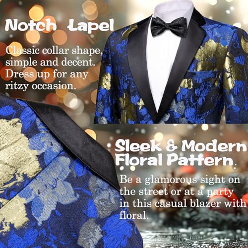 Image of Barry.Wang Mens Floral Blazer Suit Jacket Notched Lapel Casual Sport Coat | Flowers Jacquard One Button Tuxedo for Prom Wedding Party Disco Dinner Banquet Cocktail Homecoming Travel,Regular Fit