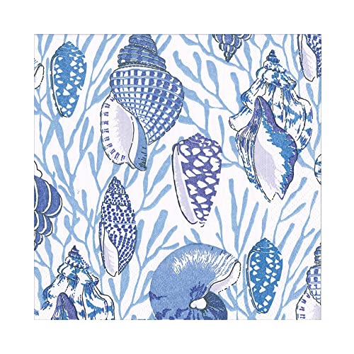 Caspari Shell Toile Luncheon Napkins in Blue - 20 Per Package