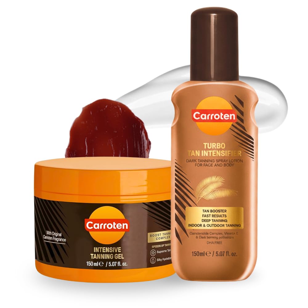 Carroten Turbo Tan Intensifier + Intensive Tanning Oil | Tanning System for Long-Lasting Results | Browning Tan Accelerator | Carrot & Coconut Oil + Vitamins A+E | Made in Greece | 5 oz + 6.7 oz