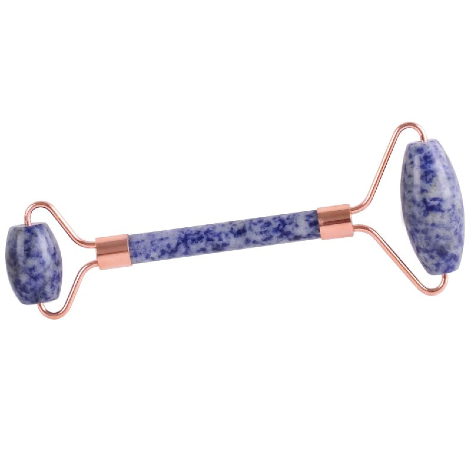 Herramienta de masajeador de Cristal de Piedra de Cuarzo Natural de Doble Cabeza de Rodillo de Jade de Metal Dorado Rosa,opalite DINZHHENGYIN(Color:Sodalite)